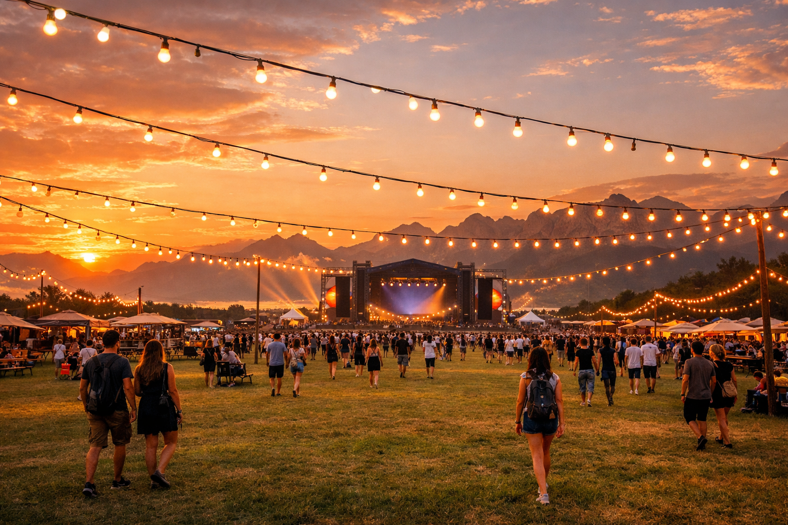 Gun batiminda acik hava festival alani gorunumu