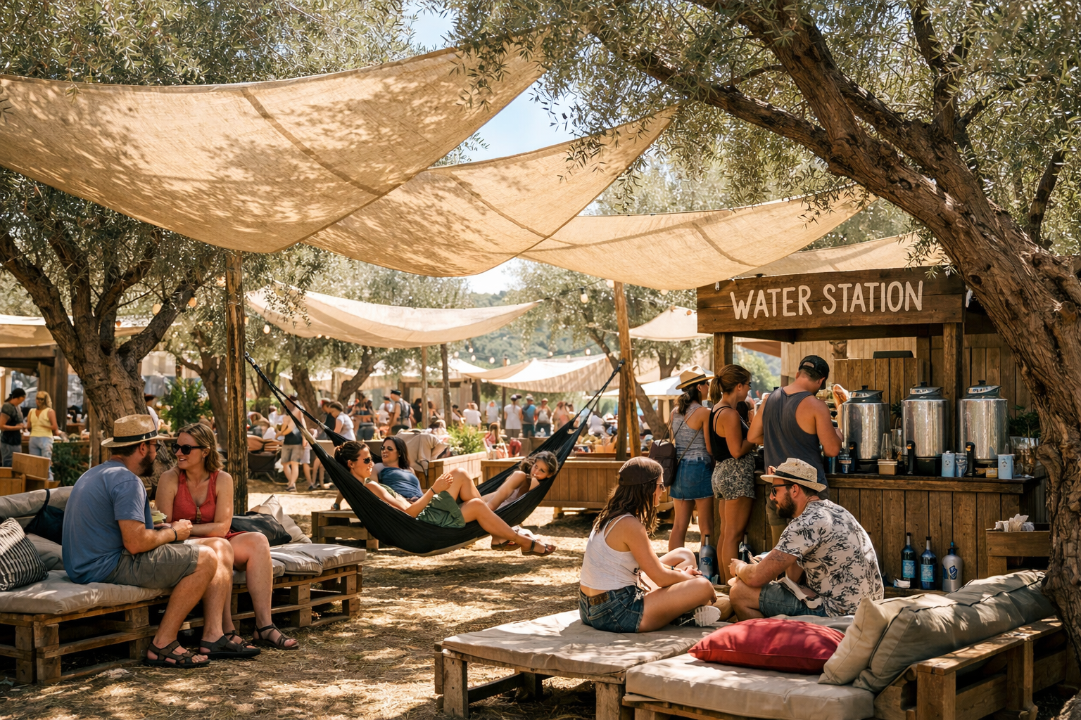 Festival alaninda golge ve dinlenme bolgesi